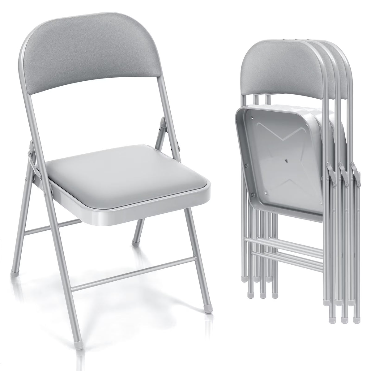 SUGIFT 4 Pack Vinyl Padded Folding Chair Portable Dining Chairs for Indoor and Outdoor