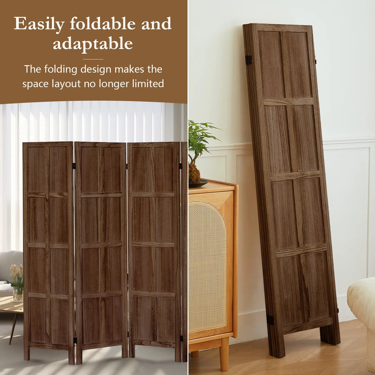 Aletheiawu 4 Panel Room Divider Wall and Folding Privacy Screens��No Installation Required��White