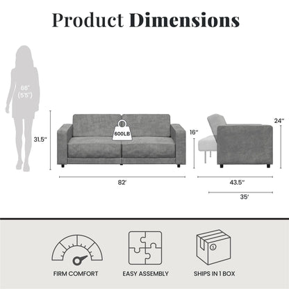 RealRooms Allie Corduroy 82" Futon Sofa Bed, Gray