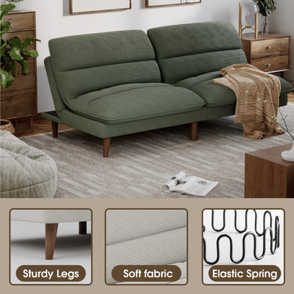 Homall Futon sofa, Two Seat Adjustable Sofa, Corduroy Fabric, Upholstered Sofa, Sofa Changeable into Bed, Leisure Reading and Games, Green