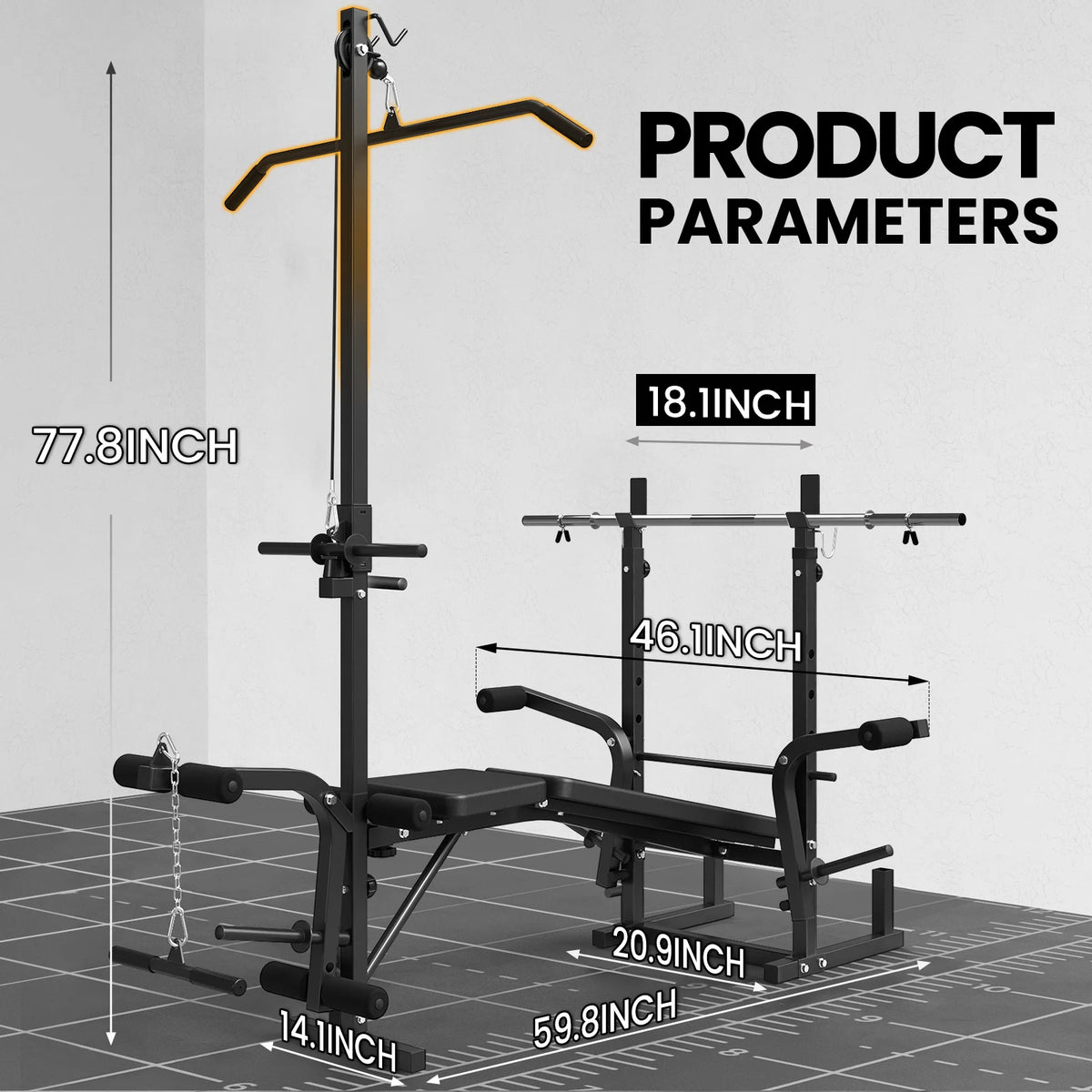 Mikolo Adjustable Weight Bench 800lbs 6 in 1 with Lat Pull Down, Leg Extension and Leg Curl, Chest Fly and Preacher Curl Workout Bench Multi-Function Strength Training Bench Press Exercise Equipment