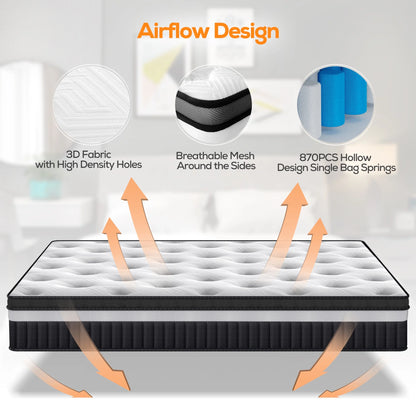 King Size Mattress, 14 Inch Gel Memory Foam King Mattress for Cooling Night & Pressure Relief, Medium Plush Feel with Motion Isolating