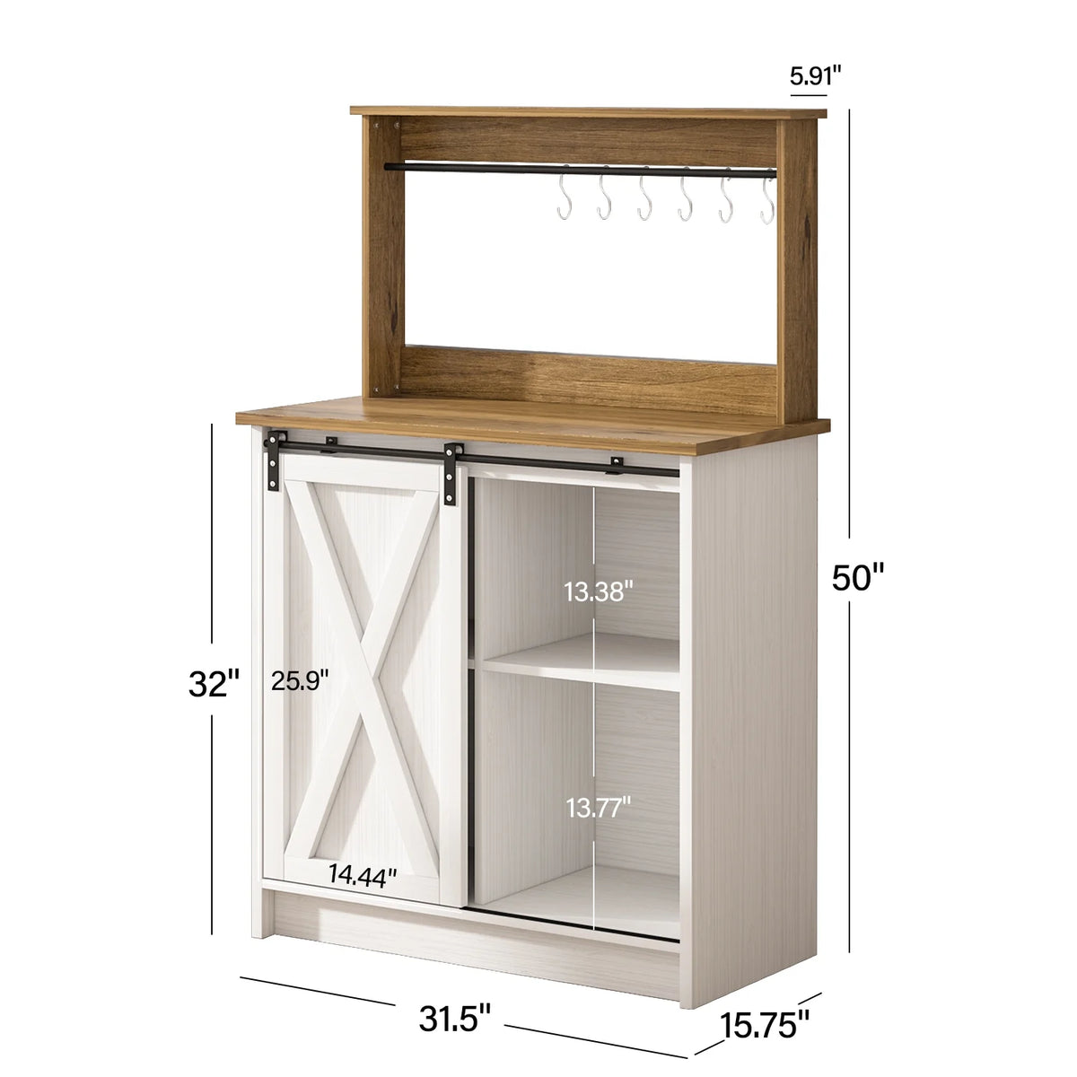 Catrimown Coffee Bar Cabinet, Barn Door Sideboard Buffet Cabinet with Storage, White