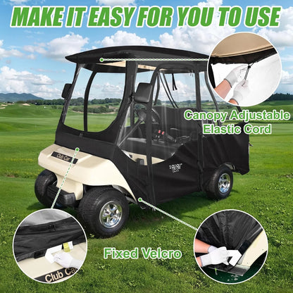 10L0L Golf Cart Enclosures for Club Car DS 4 Passenger, 600D Windproof Waterproof Golf Cart  Driving Rain Cover, Black