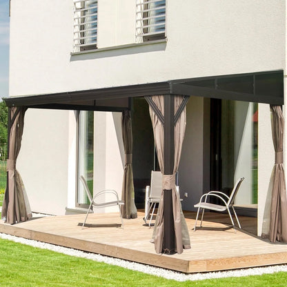 TOTAL Outdoor 10'x12' All-Season Sunroom Gazebo with Steel Roof, PVC Screen, Front & Side Door, Brown