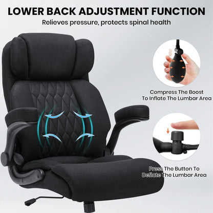 HomeZeer Executive Office Chair, Big and Tall Home Office Chairs 400lbs, High Back Executive Office Chair with Adjustable Flip up Arm, Wide Seat Leather Desk Computer Chairs, Black