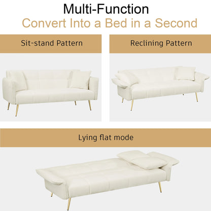 Futon Sofa Bed,Convertible Double Sofa Bed with Folding Armrests for Living Rooms and Small Spaces,Beige