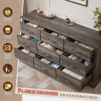 EnHomee Wood Dresser for Bedroom 9 Drawer Dressers&Chest of Drawers 63"L x 15.7"W x 31.5"H,Brown