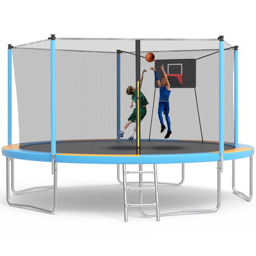 SHINPT 14ft Trampoline for Kids, Outdoor Trampoline with Net, Big Trampoline with Basketball Hoop and Ladder, Heavy Duty Trampoline with No-gap Design, Backyard Trampolines for Adult
