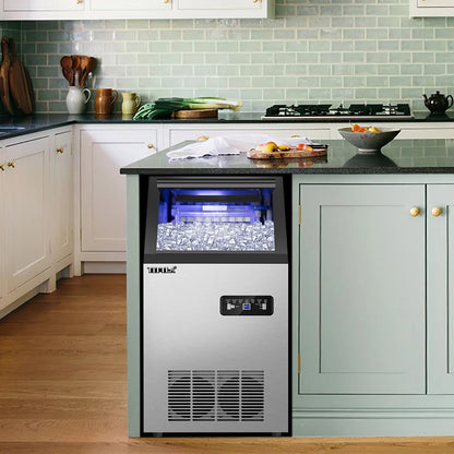 TITTLA 100Lbs/24H Commercial Ice Maker Machine,24 Lbs Storage,45 Ice Cubes in 12-15 Mins,Stainless Steel Ice Maker for Home Bar Cafe
