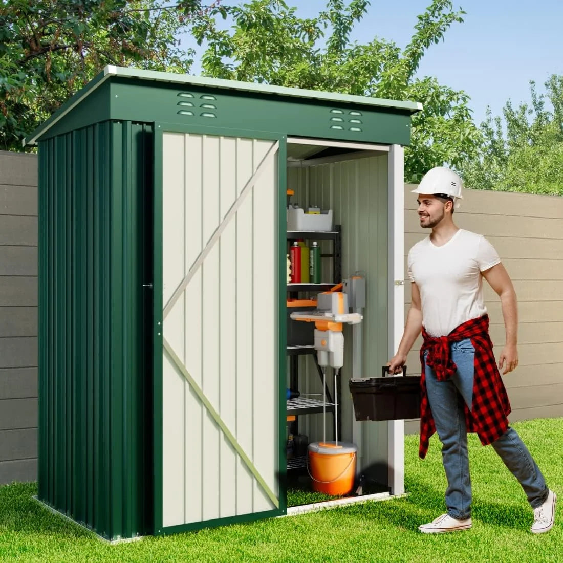 5'x3' Outdoor Storage Shed, Lofka Metal Storage Tool Shed with Single Lockable Door, for Bike| Garden Tools| Patio, Grey