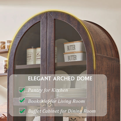 SinCiDo Arched Kitchen Pantry Storage Cabinet, 71-Inch Tall Wood Adjustable Shelves, 2 Doors, 2 Drawers