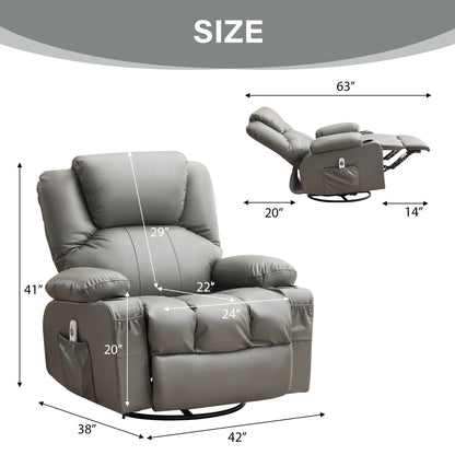 JONPONY Manual Recliner Chair with Heat Therapy and Massage Function, Heavy Duty Reclining Mechanism Massage Chair, Elderly Single Rocker Sofa with Cup Holders for Bedroom Home Theater,Black