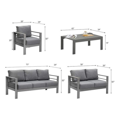 CozyHom 5 Pcs Outdoor Patio Aluminum Furniture Sofa Sets, Outside Patio Conversation Couch Sets With Table&Cushions for Garden Porch, Gray