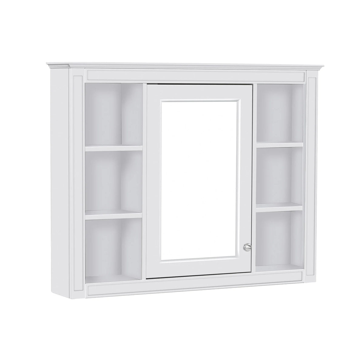 Furvclv Bathroom Wall Mirror Cabinet Modern Wall Mounted Cabinet Storage Organizer With Single Mirror Door 6 Open Shelves