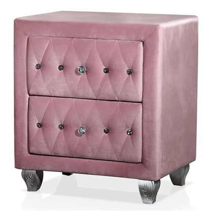 FOA Cyndi 3pc Pink Fabric Bedroom Set- Full + 2 Nightstands and Care Kit