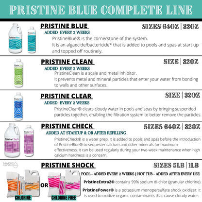 Pristine Maintenance Pack with Pristine Extra (Chlorine) Clean, Clear and Blue for Your Every 2 Week Maintenance Plus a measuring cup & MPP Product Guide