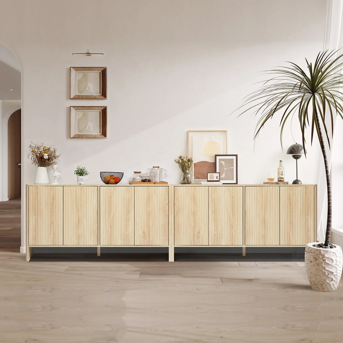 Wirrytor Sideboard Storage Cabinet with Doors and Shelves, Buffet Cabinet with Storage, Credenza Storage Cabinet for Kitchen, Wooden Fluted Cabinet, Under TV Cabinet with Storage - Black