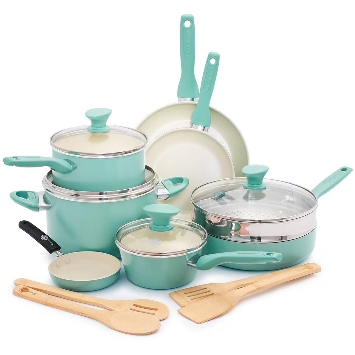 GreenPan Rio Ceramic Nonstick 16-Piece Cookware Set - Black