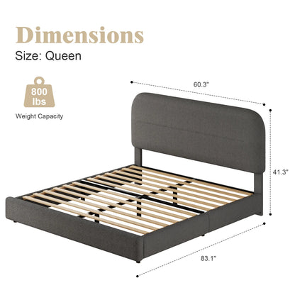 4 EVER WINNER Queen Bed Frame with Headboard, Boucle Upholstered Platform Bed Frame wiith Rounded Corner, Soft Cloud Bed Frame, No Box Spring Needed, White