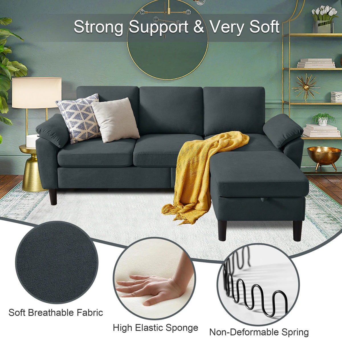 Pingliang Home Sectional Sofa Couch with Storage Ottoman,Modern 3 Seat L Shaped Sofa Couch for Living Room Apartment Studio Office