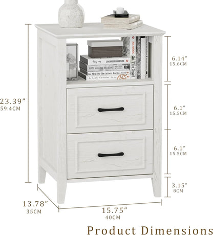 ANHDAH Nightstand Set of 2, Modern End Table with 2 Drawers and Open Shelf, 23.6 Inch High Bedside Table with Storage