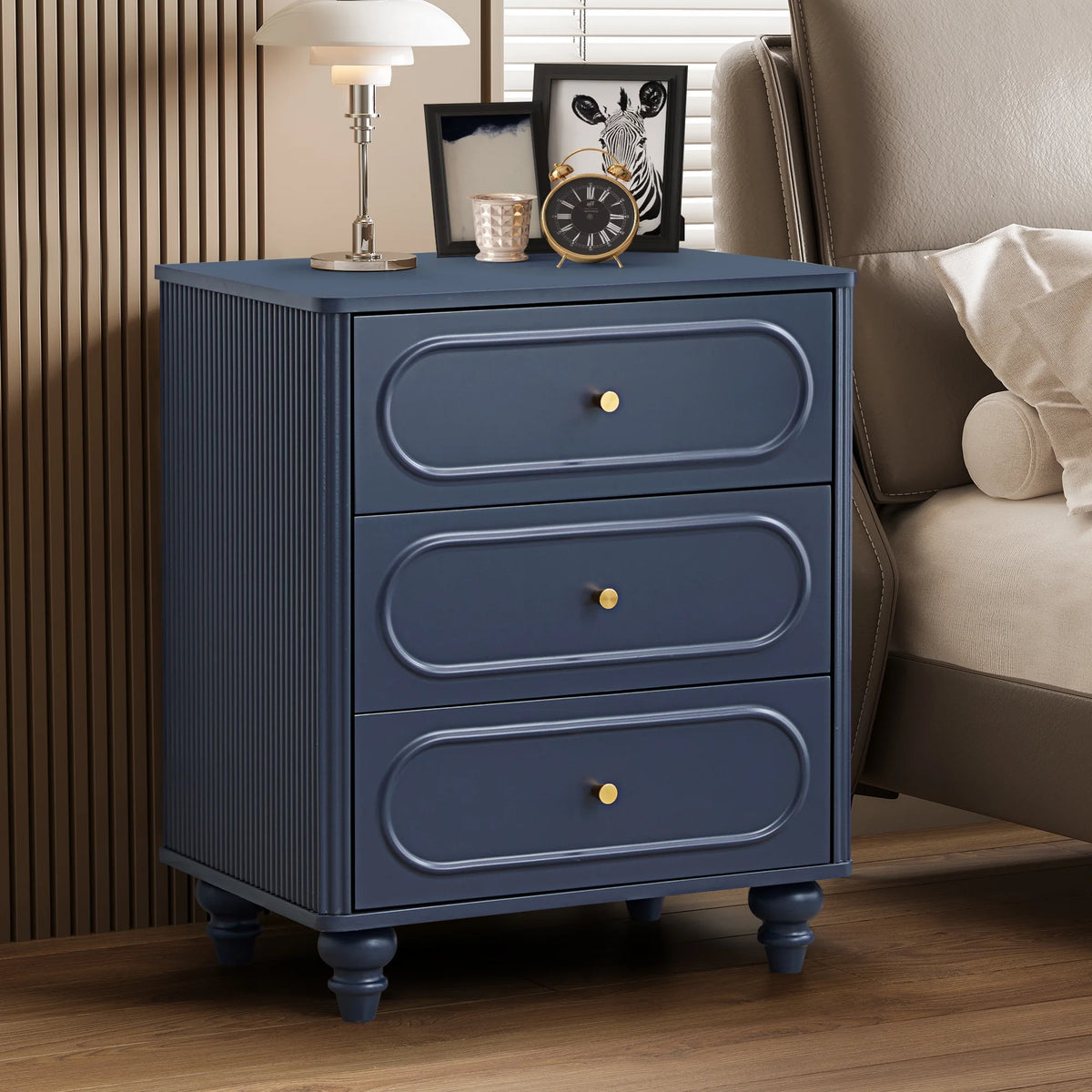 YOCWO 3 Drawer Nightstand, Classic Chest of Drawers with Arc Edge, Walnut