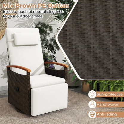 Costway Outdoor 360�� Swivel Rattan Recliner Chair Patio Wicker Chaise Lounge Chair Beige