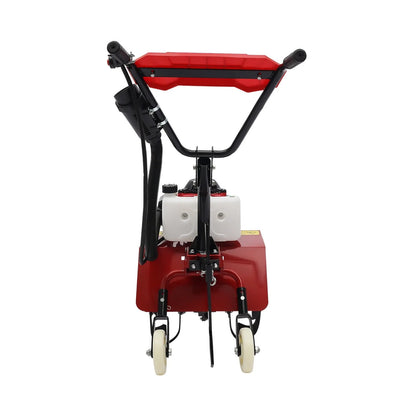63cc Air-Cooled Gas Power Garden Tiller Cultivator Equipment 4-Stroke Portable Gas Tiller Yard Plant Farm Tilling Tool 1600W 9000RPM