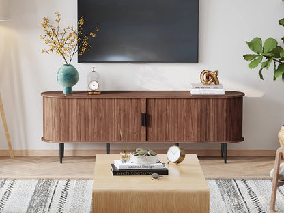 HLR 70" Mid Century TV Stand With Tambour Door For TVs Up To 80", Entertainment Center With Storage, Brown