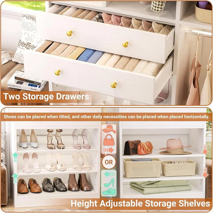 iSunirm 5FT Closet System with Drawers,5FT Closet System with Drawers, 60" Closet Organizer System with 2 Hanging Shelving Perfect Storage Solution for Organizing Your Closet