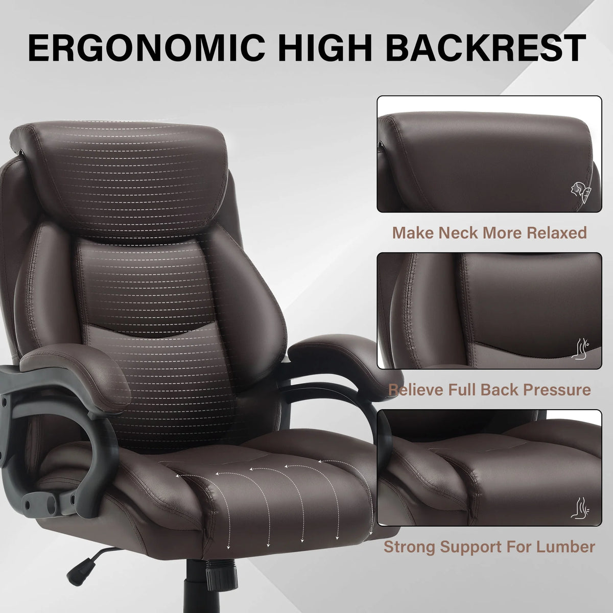 JONPONY Big and Tall Office Chair 500LBS Wide Seat Ergonomic Computer Desk Chair High Back Executive Leather Chair Adjustable Task Chair Lumbar Back Support 8 Hours Heavy Duty Design,Black