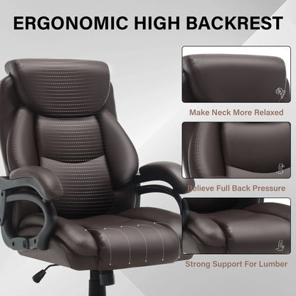 JONPONY Big and Tall Office Chair 500LBS Wide Seat Ergonomic Computer Desk Chair High Back Executive Leather Chair Adjustable Task Chair Lumbar Back Support 8 Hours Heavy Duty Design,Black