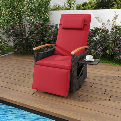 Costway Outdoor 360�� Swivel Rattan Recliner Chair Patio Wicker Chaise Lounge Chair Beige