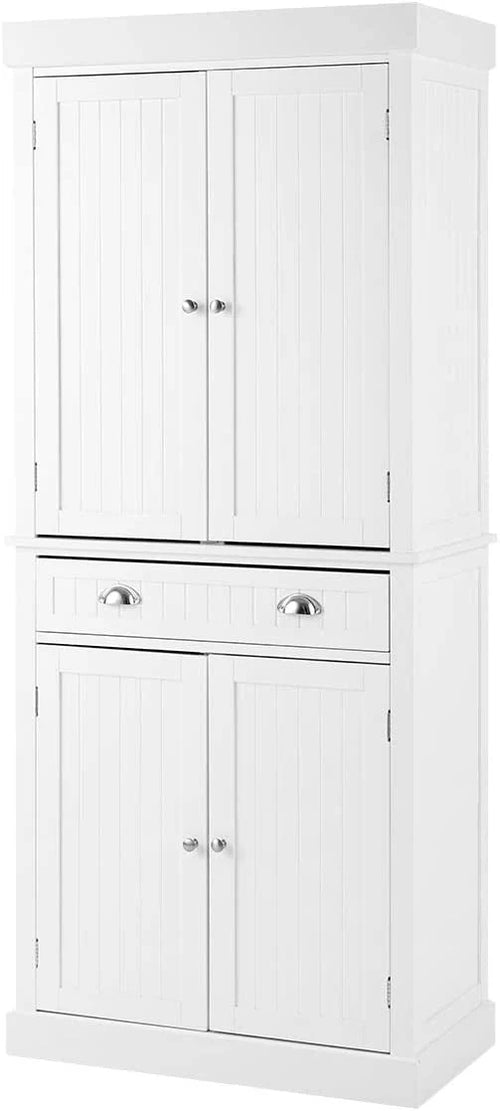 Yoleny Kitchen Pantry, 72” Freestanding Storage Cabinets with Doors and Shelves, Elegant Colonial Design Cabinet Cupboard, White