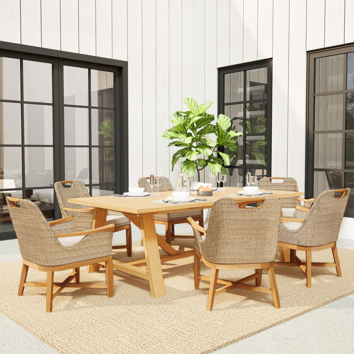Cambridge Casual  Sydney 2-piece Teak Wood Outdoor Dining Armchair