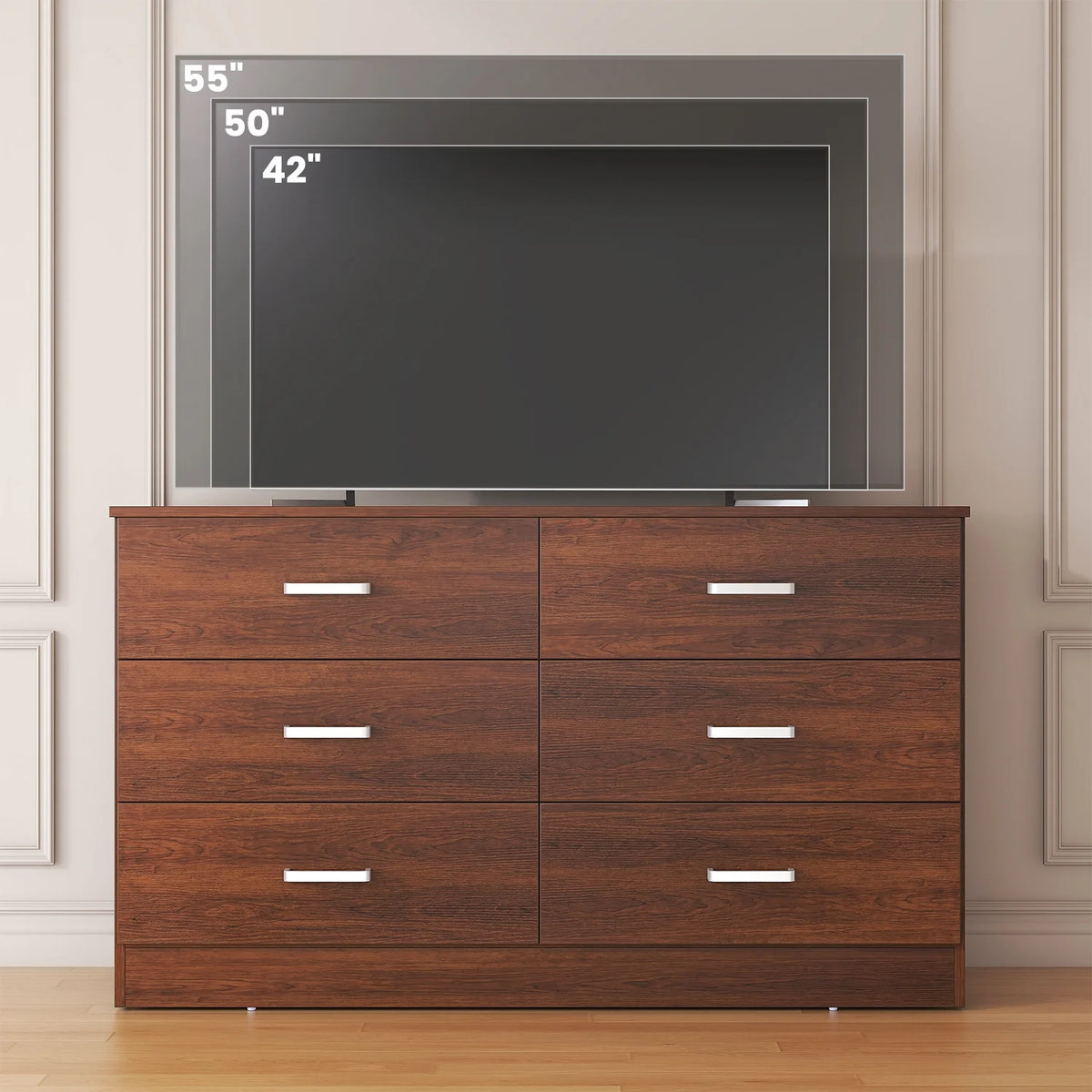Winkalon 6 Drawer White Double Dresser, Wood Storage Cabinet with Easy Pull Out Handles for Living Room,Chest of Drawers for Bedroom