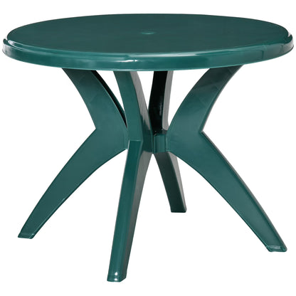 SKTPI Outdoor Plastic Dining Table w/ Umbrella Hole, Outdoor End Table, Patio Coffee Bistro Table for Indoor, Garden, Porch, Balcony, White