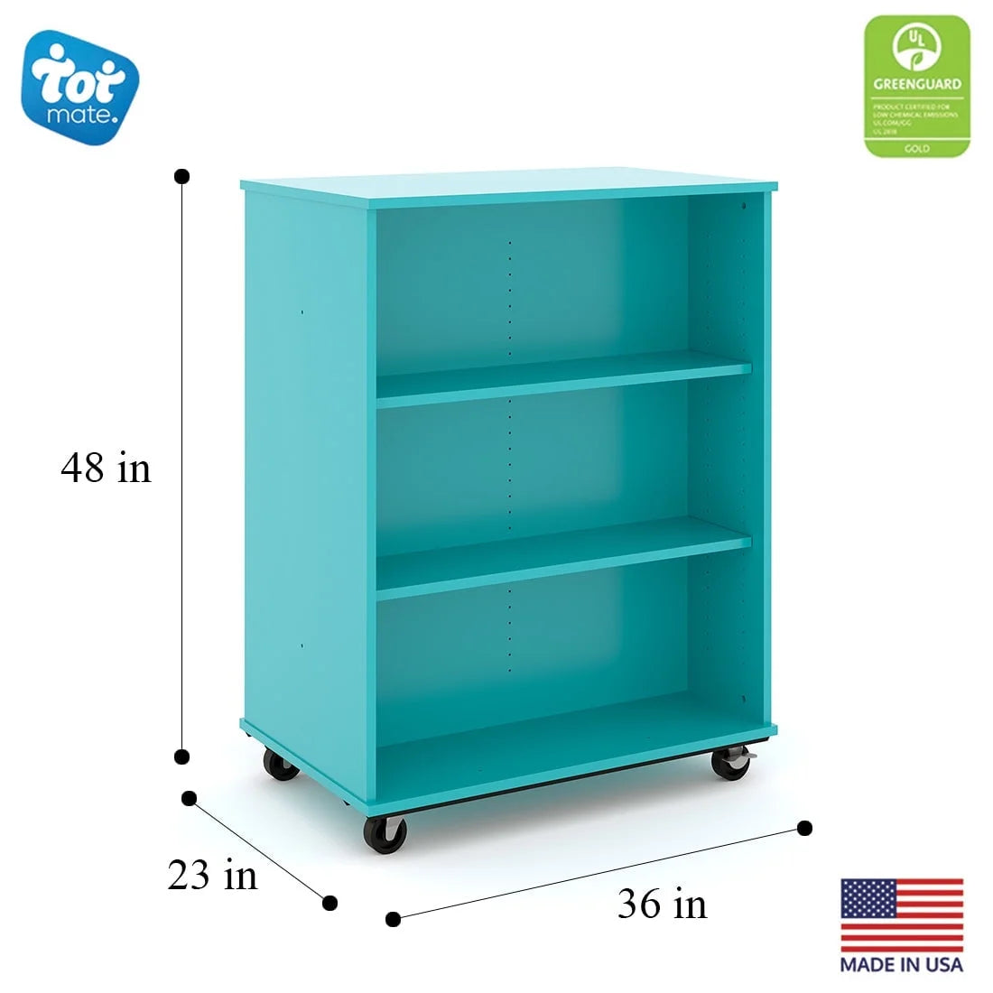 Tot Mate Open Double Sided 3 Tier Mobile Shelves Wooden Classroom Bookcase, Red, 36"W x 23"D x 48"H
