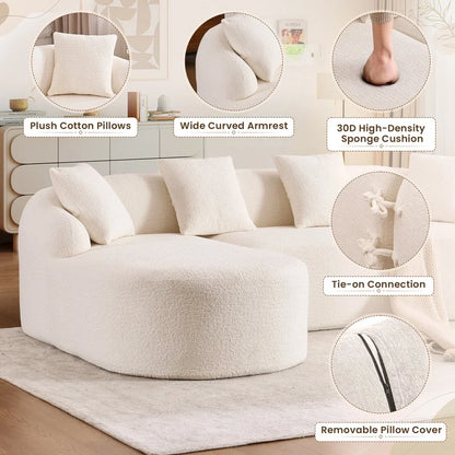 Timbernest 99" Modular Sectional Sofa with Pillows, Chenille L Shaped 3-Seater Couch with Deep Seat, White