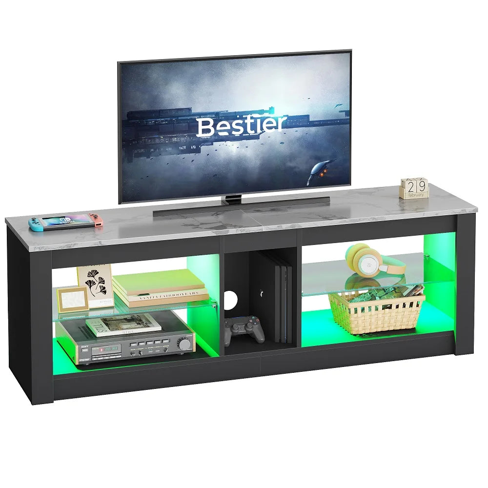 Bestier Entertainment Center with LED Lights TV Stand Media Console Table for TVs up to 60" in Light Grey