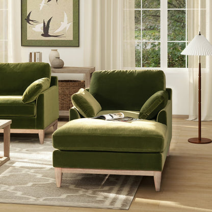 Velvet Sofa Couch, Mid Century Modern 75.5 inch 3-Seater Sofa with Back Cushions and 2 Bolster Pillows, for Small Space,Bedroom, Apartment, Olive Green