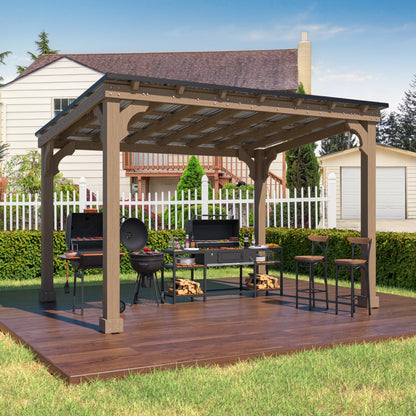 VEIKOUS 8' x 5' Outdoor Hardtop Gazebo, BBQ Grill Gazebo w/ Workstation Shelves for Lawn, Garden, Deck