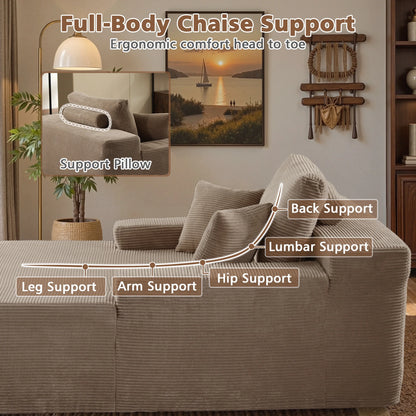 Ovios 67'' Oversized Chaise Lounge Chair Indoor Cloud Plush Corduroy Floor Sofa Bed Deep Seat No Assembly Couch for Living Room, Black