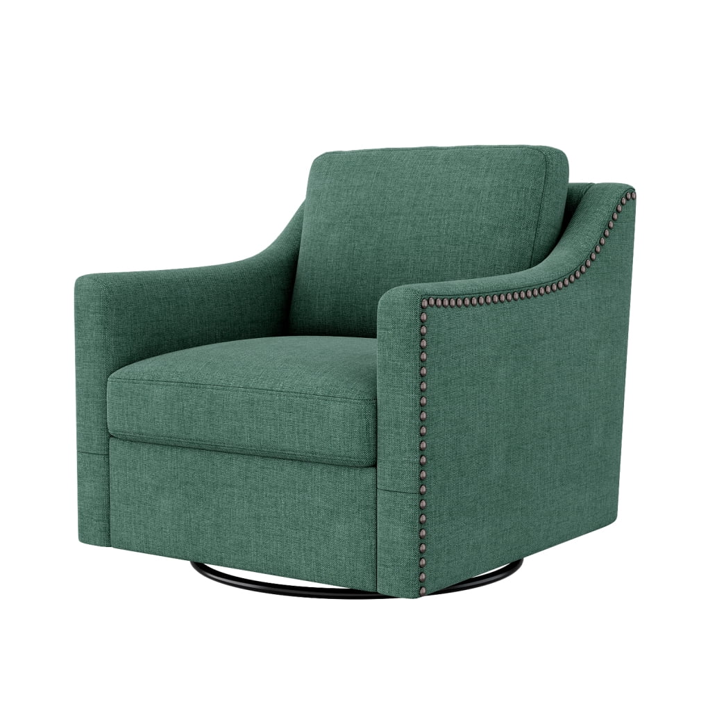 Swivel Accent Chair Armchair, 360�� Swivel Chair in Cotton Linen, Living Room Chairs with Wide Cusion and Curved Armrest, Comfy Barrel Sofa Reading Chairs for Bedroom, Small Spaces, Office, Grey