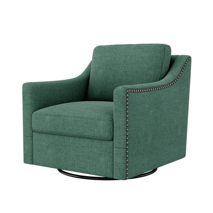 Swivel Accent Chair Armchair, 360�� Swivel Chair in Cotton Linen, Living Room Chairs with Wide Cusion and Curved Armrest, Comfy Barrel Sofa Reading Chairs for Bedroom, Small Spaces, Office, Grey