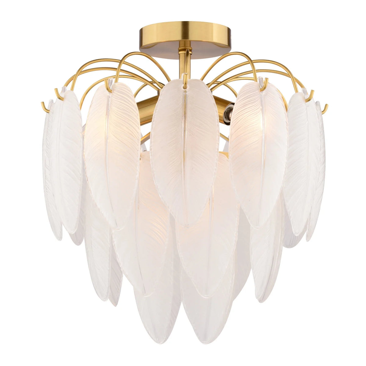 Burbank 4-Light 13.5 in. Wide Muted Gold Brass Traditional Waterfall Semi Flush Mount Lighting Fixture, White Frosted Leaf Glass Shade, Dimmable LED Compatible for Low Ceilings
