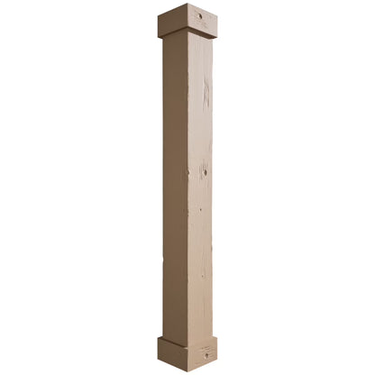 Ekena Millwork 18"W x 5'H Hand Hewn Endurathane Faux Wood Non-Tapered Square Column Wrap with Standard Capital & Base
