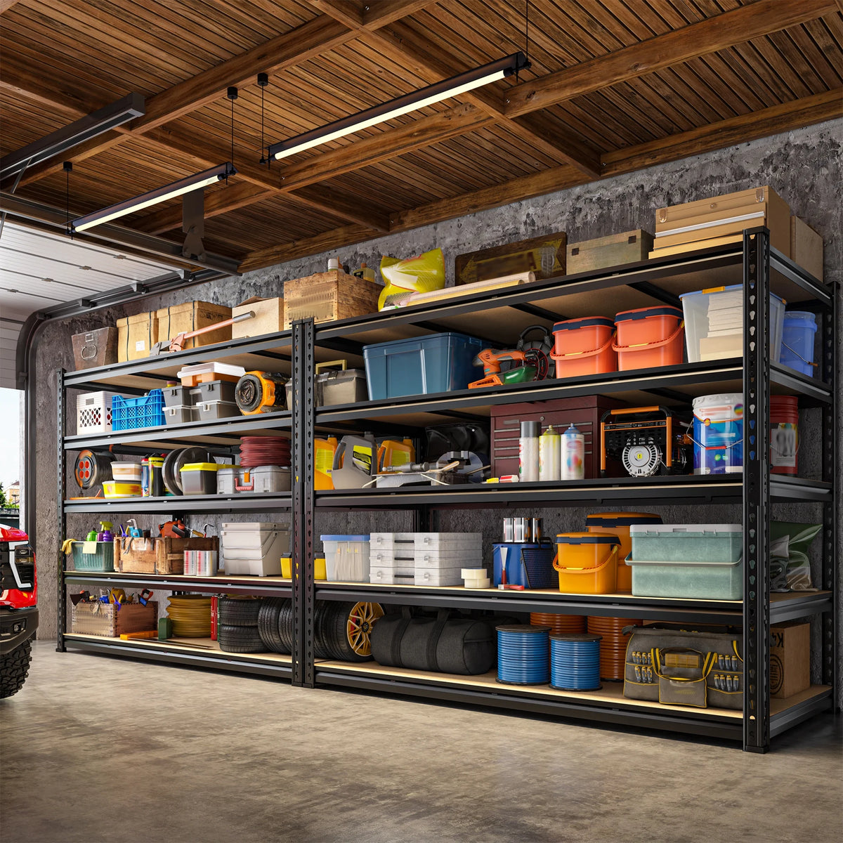 REIBII 60" W Garage Shelving 3000LBS Heavy Duty Storage Shelves Adjustable 5 Tier Metal Storage Rack,60" W x 24" D x 72" H