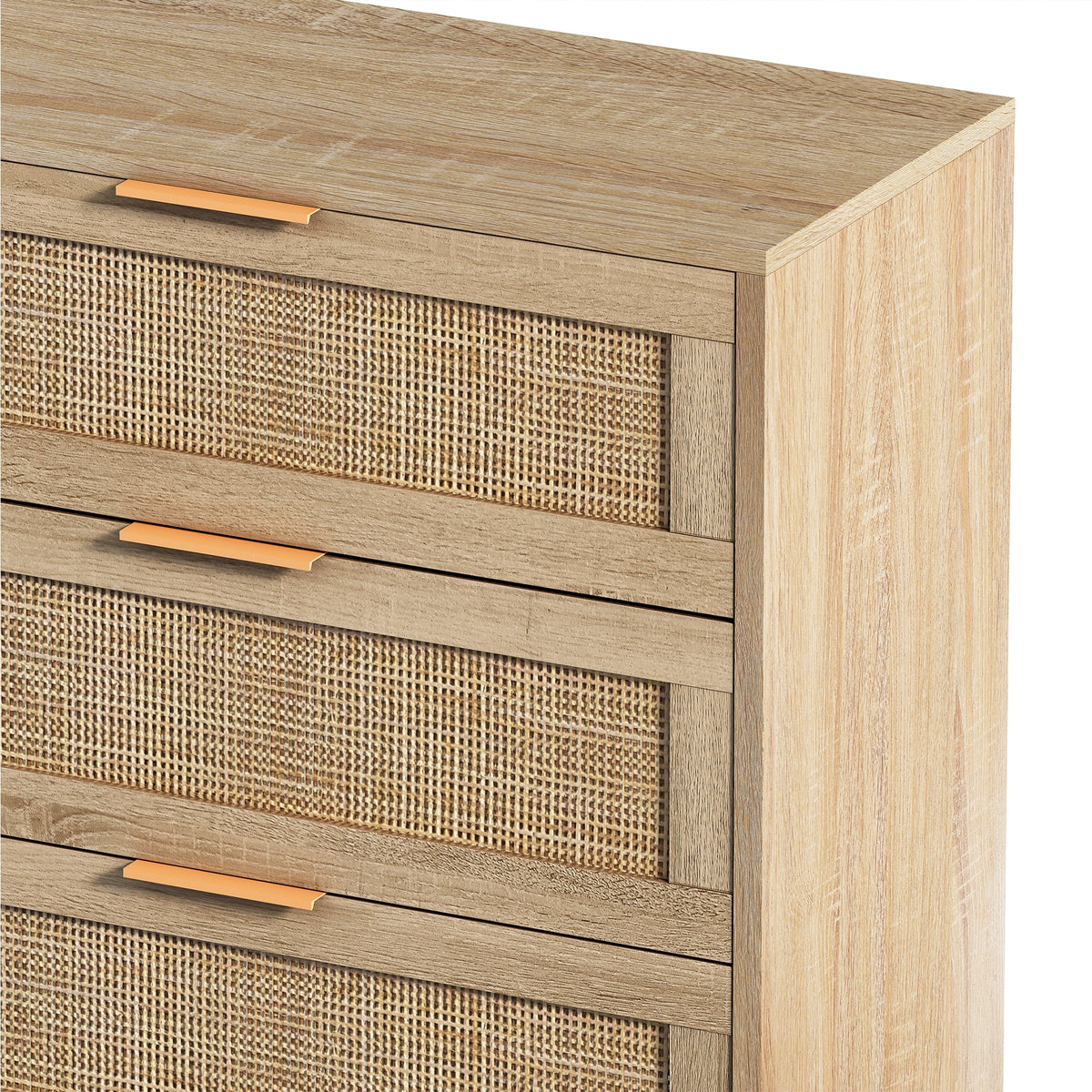 Wide 6 Drawer Rattan Dresser, Boho Dresser for Bedroom, Wooden Dresser Chest of Drawers, Natural